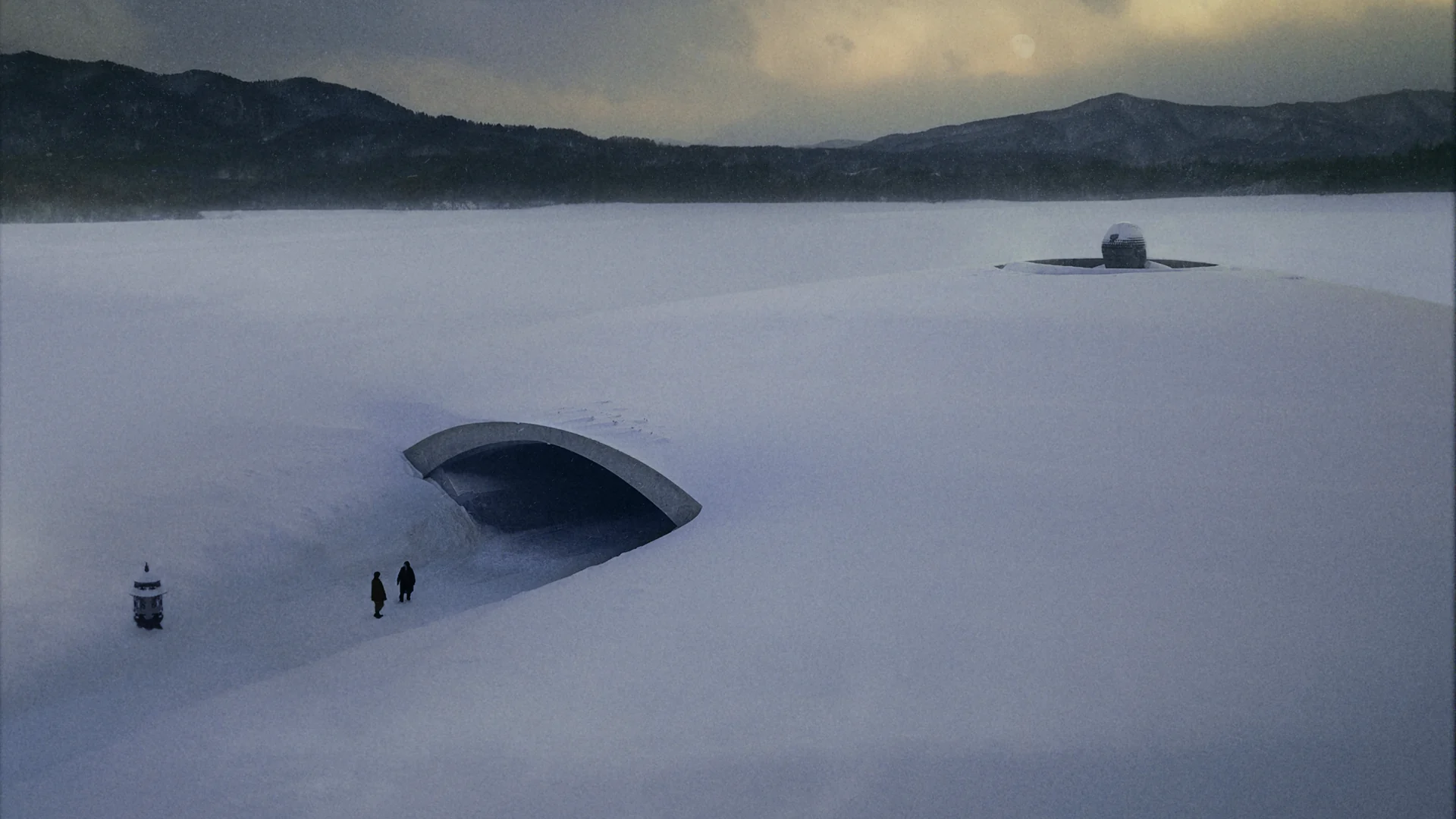 A snow-covered sanctuary beneath the mountains